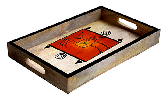 Buy in Bulk Wholesale Large Serving Tray - Abstract Bird Hand-Painted in Bright Colors - Wood - Kitchen Accessories from India