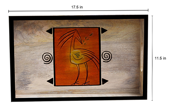 Buy in Bulk Wholesale Large Serving Tray - Abstract Bird Hand-Painted in Bright Colors - Wood - Kitchen Accessories from India