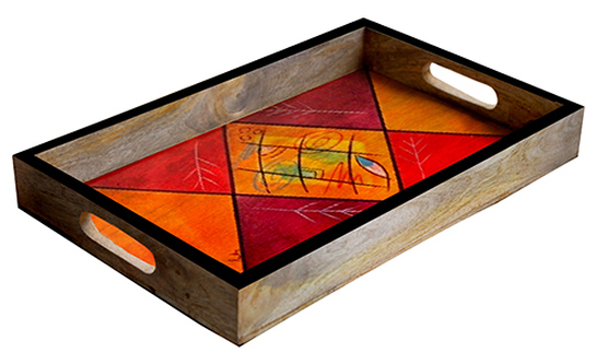 Buy in Bulk Wholesale Large Serving Tray - Abstract Art Hand-Painted in Bright Colors - Wood - Kitchen Accessories from India