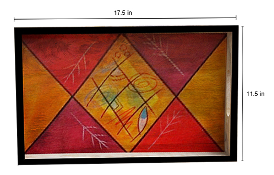 Buy in Bulk Wholesale Large Serving Tray - Abstract Art Hand-Painted in Bright Colors - Wood - Kitchen Accessories from India