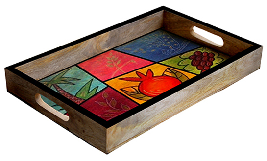 Buy in Bulk Wholesale Large Serving Tray - Hand-Painted Fruits in Bright Colors - Wood - Kitchen Accessories from India