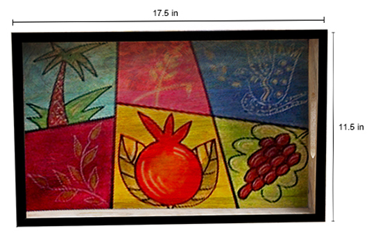 Buy in Bulk Wholesale Large Serving Tray - Hand-Painted Fruits in Bright Colors - Wood - Kitchen Accessories from India