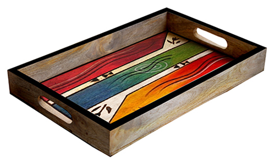 Buy in Bulk Wholesale Large Serving Tray - Nature Inspired Hand-Painted in Bright Colors - Wood - Kitchen Accessories from India