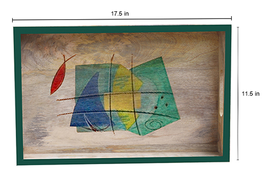 Buy in Bulk Wholesale Large Serving Tray - Marine Hand-Painted in Aqua Colors - Wood - Kitchen Accessories from India