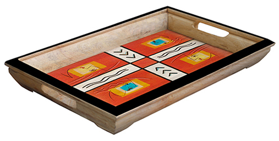 Buy in Bulk Wholesale Serving Tray in Wood - Hand-Painted in Modern Art Motifs - Multicolored & Large