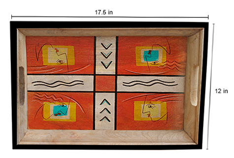 Buy in Bulk Wholesale Serving Tray in Wood - Hand-Painted in Modern Art Motifs - Multicolored & Large
