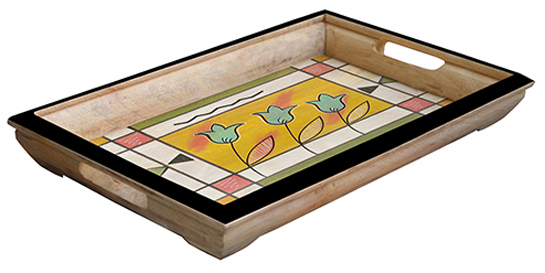Buy in Bulk Wholesale Serving Tray in Wood - Hand-Painted in Floral Motifs - Multicolored and Large - Kitchen Accessories