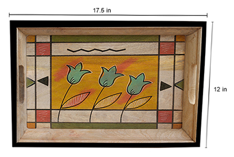 Buy in Bulk Wholesale Serving Tray in Wood - Hand-Painted in Floral Motifs - Multicolored and Large - Kitchen Accessories
