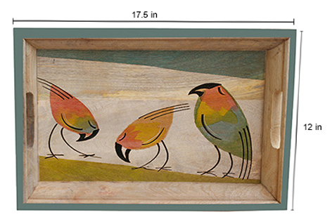 Buy in Bulk Wholesale Serving Tray in Wood - 3 Sparrows Hand-Painted in Bright Motifs - Multicolored and Large - Kitchen Accessories