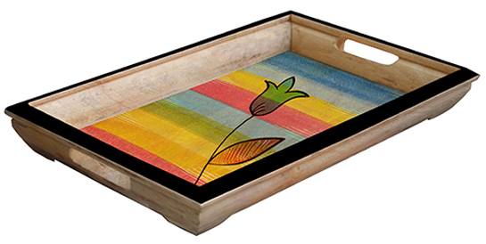 Buy in Bulk Wholesale Serving Tray in Wood - Hand-Painted in Blossoms Bright Colors - Multicolored and Large - Kitchen Accessories