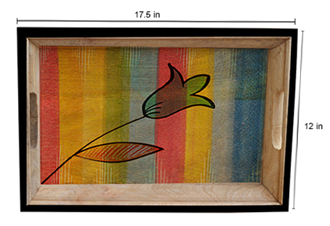 Buy in Bulk Wholesale Serving Tray in Wood - Hand-Painted in Blossoms Bright Colors - Multicolored and Large - Kitchen Accessories