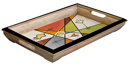Buy in Bulk Wholesale Serving Tray in Wood - Party-Twists Hand-Painted in Bright Colors - Multicolored and Large - Kitchen Accessories