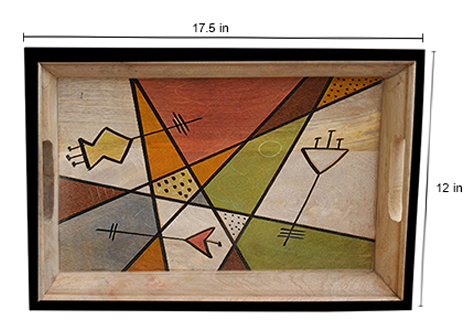 Buy in Bulk Wholesale Serving Tray in Wood - Party-Twists Hand-Painted in Bright Colors - Multicolored and Large - Kitchen Accessories