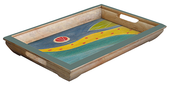 Buy in Bulk Wholesale Serving Tray in Wood - Nature Inspired Hand-Painted in Bright Colors - Multicolored and Large - Kitchen Accessories