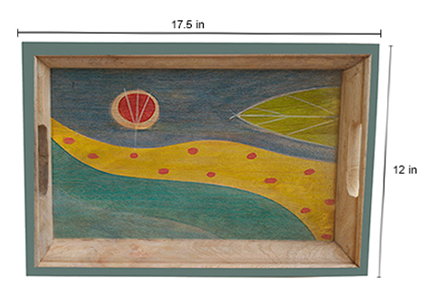Buy in Bulk Wholesale Serving Tray in Wood - Nature Inspired Hand-Painted in Bright Colors - Multicolored and Large - Kitchen Accessories