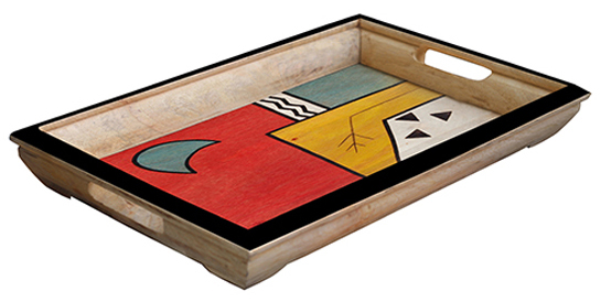 Buy in Bulk Wholesale Serving Tray in Wood - Abstract-Art Hand-Painted in Bright Colors - Multicolored and Large - Kitchen Accessories