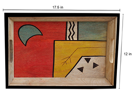 Buy in Bulk Wholesale Serving Tray in Wood - Abstract-Art Hand-Painted in Bright Colors - Multicolored and Large - Kitchen Accessories