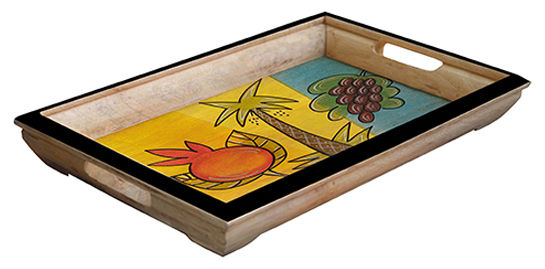 Buy in Bulk Wholesale - Serving Tray in Wood - Fruit Flavors Hand-Painted in Bright Colors - Multicolored and Large - Kitchen Accessories