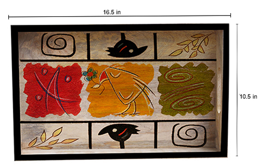 Buy in Bulk Wholesale Serving Tray in Wood - Nature’s Treats Hand-Painted in Bright Colors - Multicolored and Large - Kitchen Accessories