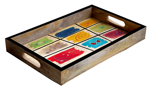 Buy in Bulk Wholesale - Serving Tray in Wood - Nature’s Flavors Hand-Painted in Bright Colors - Multicolored and Large - Kitchen Accessories
