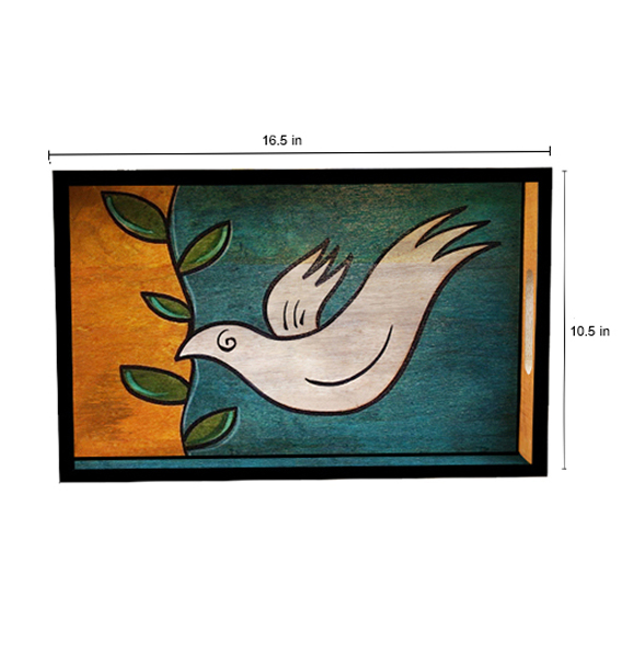 Buy in Bulk Wholesale - Serving Tray in Wood - White Bird Hand-Painted in Bright Colors - Multicolored and Large - Kitchen Accessories