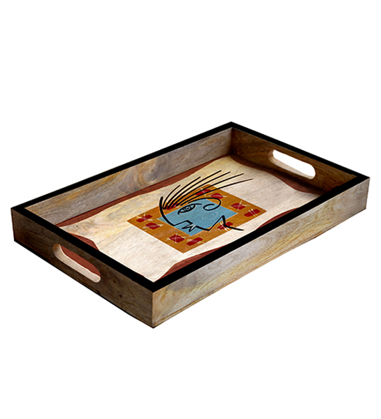 Buy in Bulk Wholesale - Serving Tray in Wood - Abstract Art Hand-Painted in Bright Colors - Multicolored and Large - Kitchen Accessories