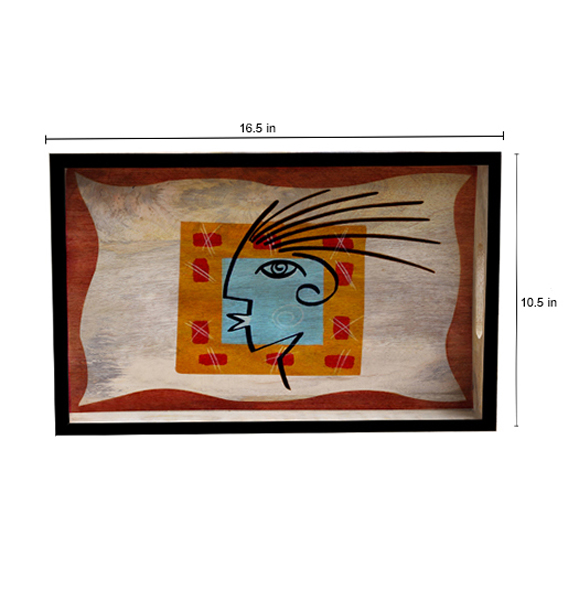 Buy in Bulk Wholesale - Serving Tray in Wood - Abstract Art Hand-Painted in Bright Colors - Multicolored and Large - Kitchen Accessories
