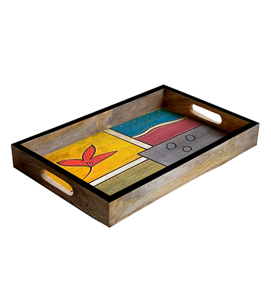 Buy in Bulk Wholesale - Serving Tray in Wood - Nature’s Colors Hand-Painted in Bright Colors - Multicolored and Large - Kitchen Accessories