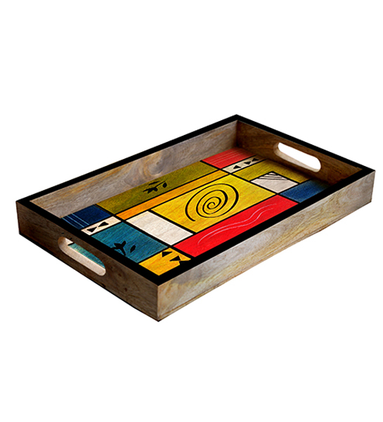 Buy in Bulk Wholesale - Serving Tray in Wood - Abstract Colors Hand-Painted in Bright Colors - Multicolored and Large - Kitchen Accessories