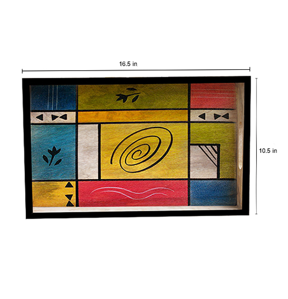 Buy in Bulk Wholesale - Serving Tray in Wood - Abstract Colors Hand-Painted in Bright Colors - Multicolored and Large - Kitchen Accessories