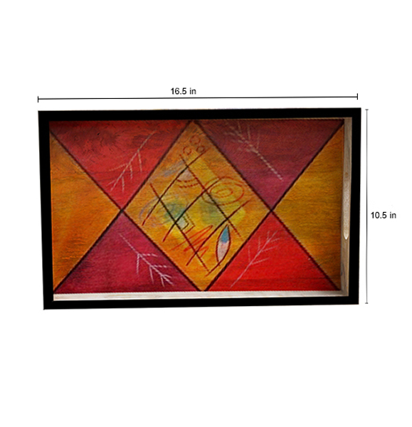 Bulk Buy 16.3x12 Inch Serving Tray in with Handles from Bulk Suppliers - Wooden Hand Painted Bright Multicolored Decorative Coffee, Tea Table Essential Tray Kitchen/Home/Patio/Ottoman Decorative Table Accessories from India