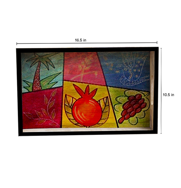 Buy in Bulk Wholesale Medium Serving Tray - Hand-Painted Multicolored Fruit Art - Decorative Coffee, Tea Table Essential Tray Kitchen/Home/Patio/Ottoman Decorative Table Accessories from India