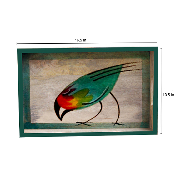 Buy in Bulk Wholesale - Medium Serving Tray - Hand-Painted Multicolored Bird Art - Decorative Coffee, Tea Table Essential Tray Kitchen/Home/Patio/Ottoman Decorative Table Accessories from India
