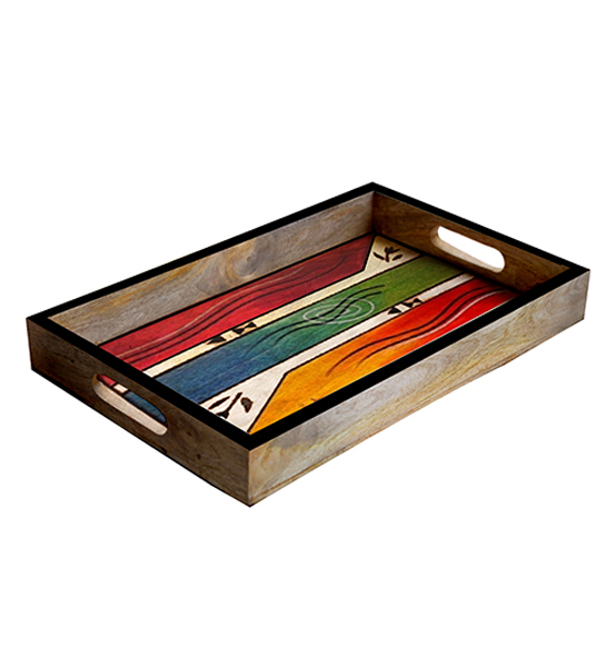 Buy in Bulk Wholesale - Medium Serving Tray - Hand-Painted Multicolored Abstract Art - Decorative Coffee, Tea Table Essential Tray Kitchen/Home/Patio/Ottoman Decorative Table Accessories from India