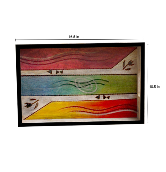 Buy in Bulk Wholesale - Medium Serving Tray - Hand-Painted Multicolored Abstract Art - Decorative Coffee, Tea Table Essential Tray Kitchen/Home/Patio/Ottoman Decorative Table Accessories from India