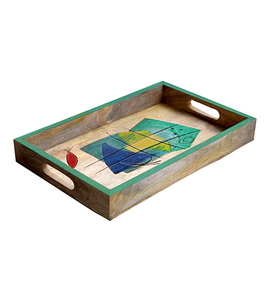 Buy in Bulk Wholesale - Medium Serving Tray - Hand-Painted Multicolored Abstract Sea Art - Decorative Coffee, Tea Table Essential Tray Kitchen/Home/Patio/Ottoman Decorative Table Accessories from India
