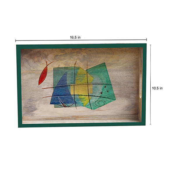 Buy in Bulk Wholesale - Medium Serving Tray - Hand-Painted Multicolored Abstract Sea Art - Decorative Coffee, Tea Table Essential Tray Kitchen/Home/Patio/Ottoman Decorative Table Accessories from India