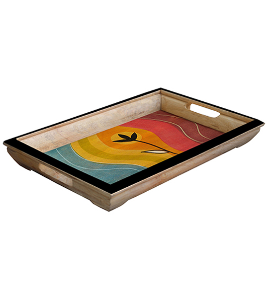 Buy in Bulk Wholesale Serving Tray - Medium Hand-Painted Multicolored Abstract Flower Art - Decorative Coffee, Tea Table Essential Tray Kitchen/Home/Patio/Ottoman Decorative Table Accessories from India