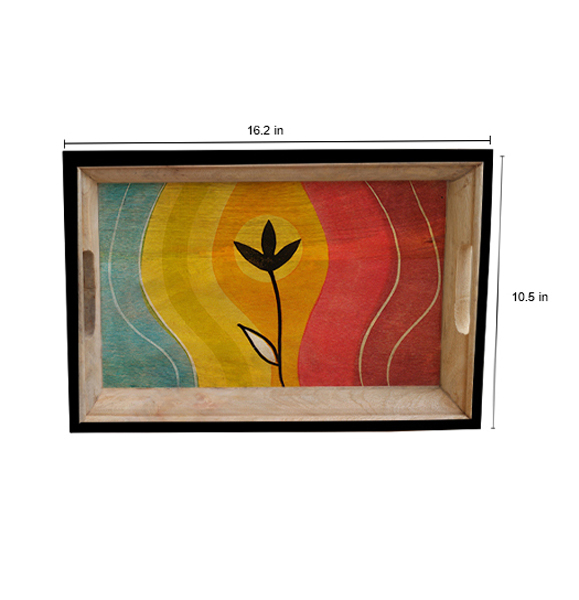 Buy in Bulk Wholesale Serving Tray - Medium Hand-Painted Multicolored Abstract Flower Art - Decorative Coffee, Tea Table Essential Tray Kitchen/Home/Patio/Ottoman Decorative Table Accessories from India