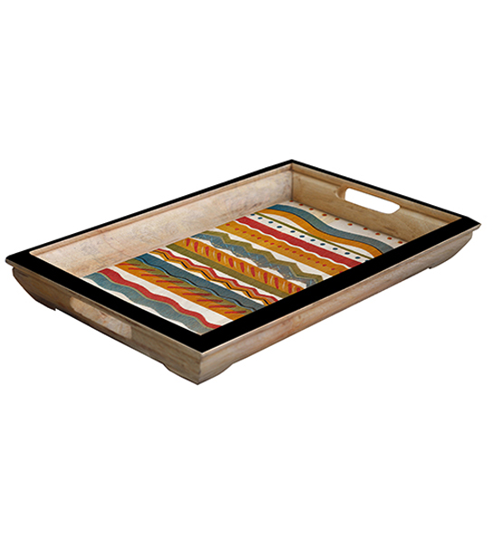 Buy in Bulk Wholesale Medium Serving Tray - Hand-Painted Waves in Bright Colors - Wood - Kitchen Accessories from India