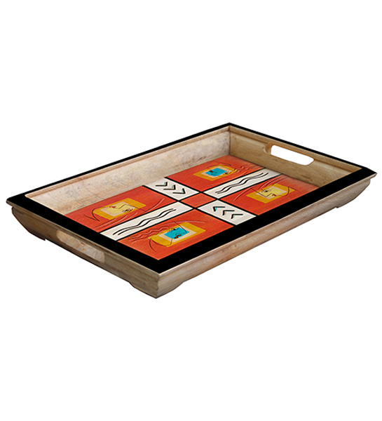 Buy in Bulk Wholesale Medium Serving Tray - Hand-Painted Abstract Art in Bright Colors - Wood - Kitchen Accessories from India