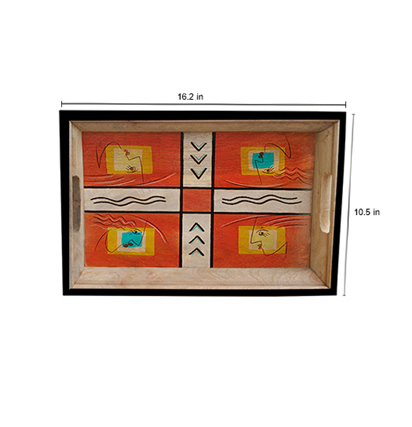 Buy in Bulk Wholesale Medium Serving Tray - Hand-Painted Abstract Art in Bright Colors - Wood - Kitchen Accessories from India