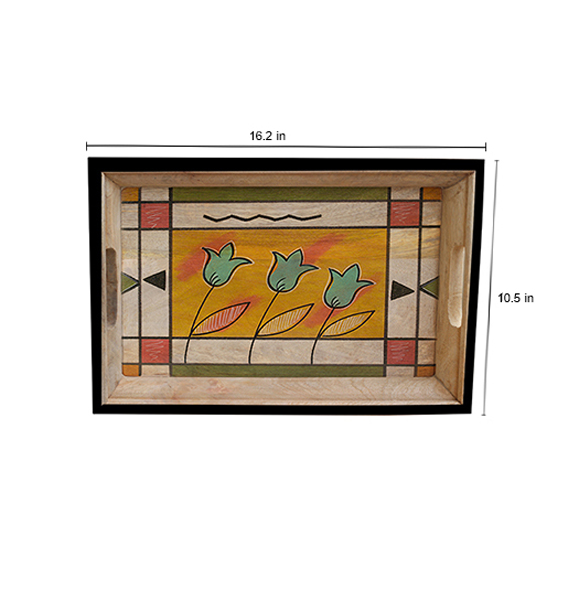 Buy in Bulk Wholesale Medium Serving Tray - Autumn Hand-Painted Abstract Art in Bright Colors - Wood - Kitchen Accessories from India