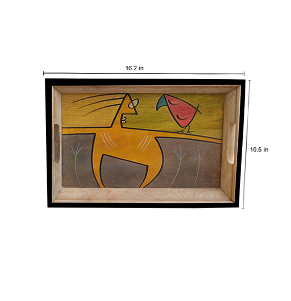 Buy in Bulk Wholesale Serving Tray Medium - Scare Crow Hand-Painted Abstract Art in Bright Colors - Wood - Kitchen Accessories from India