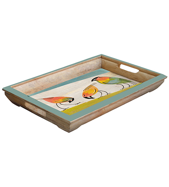 Buy in Bulk Wholesale Birds Medium Serving Tray - Autumn Hand-Painted Abstract Art in Bright Colors - Wood - Kitchen Accessories from India