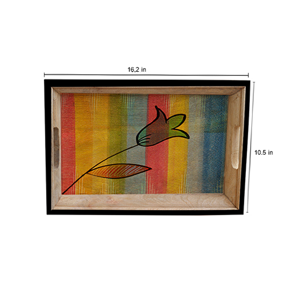 Buy in Bulk Wholesale Medium Serving Tray - Autumn Flowers Hand-Painted in Bright Colors - Wood - Kitchen Accessories from India