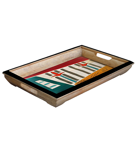 Buy in Bulk Wholesale Medium Serving Tray - Dream-Field Hand-Painted in Bright Colors - Wood - Kitchen Accessories from India