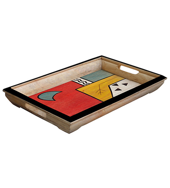 Buy in Bulk Wholesale Medium Serving Tray - Shades of Nature Hand-Painted in Bright Colors - Wood - Kitchen Accessories from India