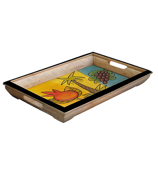 Buy in Bulk Wholesale Medium Serving Tray - Hand-Painted Fruits in Bright Colors - Wood - Kitchen Accessories from India