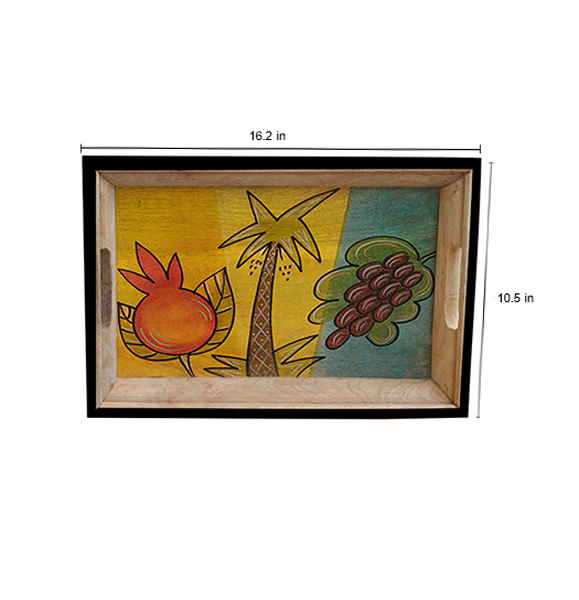 Buy in Bulk Wholesale Medium Serving Tray - Hand-Painted Fruits in Bright Colors - Wood - Kitchen Accessories from India